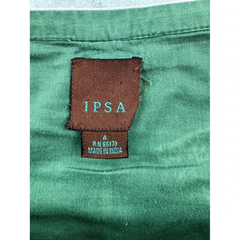 IPSA Anthropologie Floral Embroidered A-Line Skirt Women 4 Green 100% Cotton Y2K